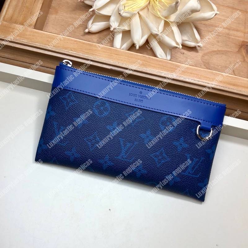 LV Discover Pochette K45 Taiga Monogram Navy Blue