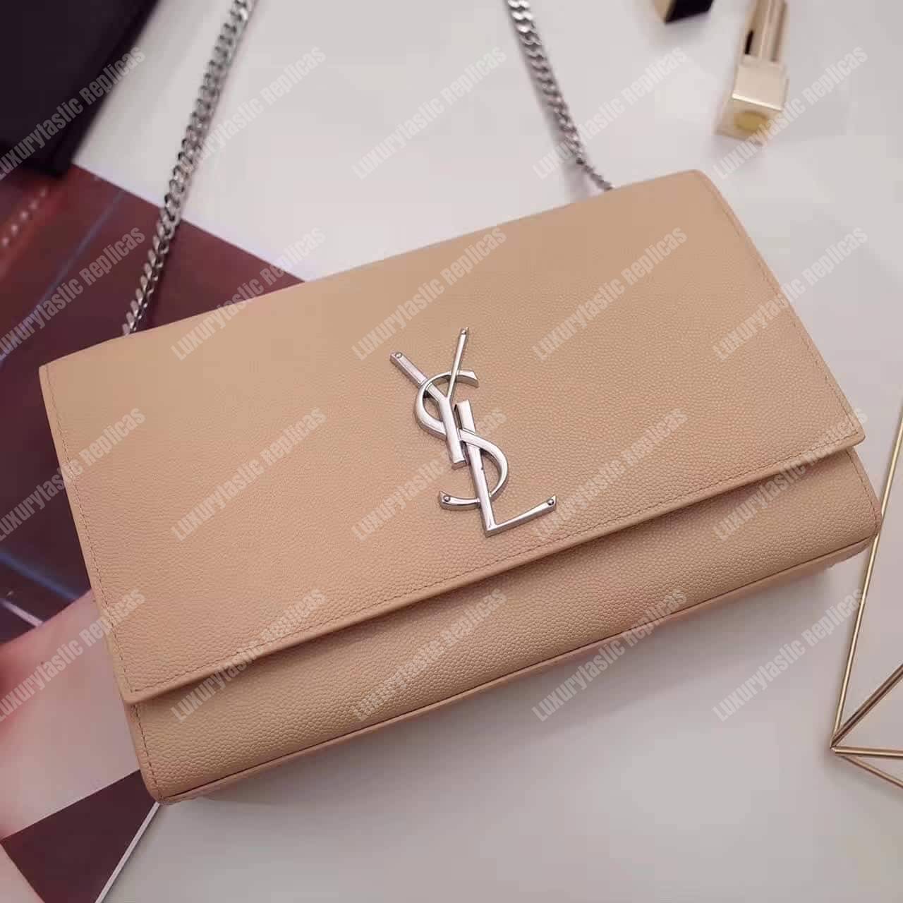 Saint Laurent Kate Medium In Grain De Poudre Embossed Leather Powder