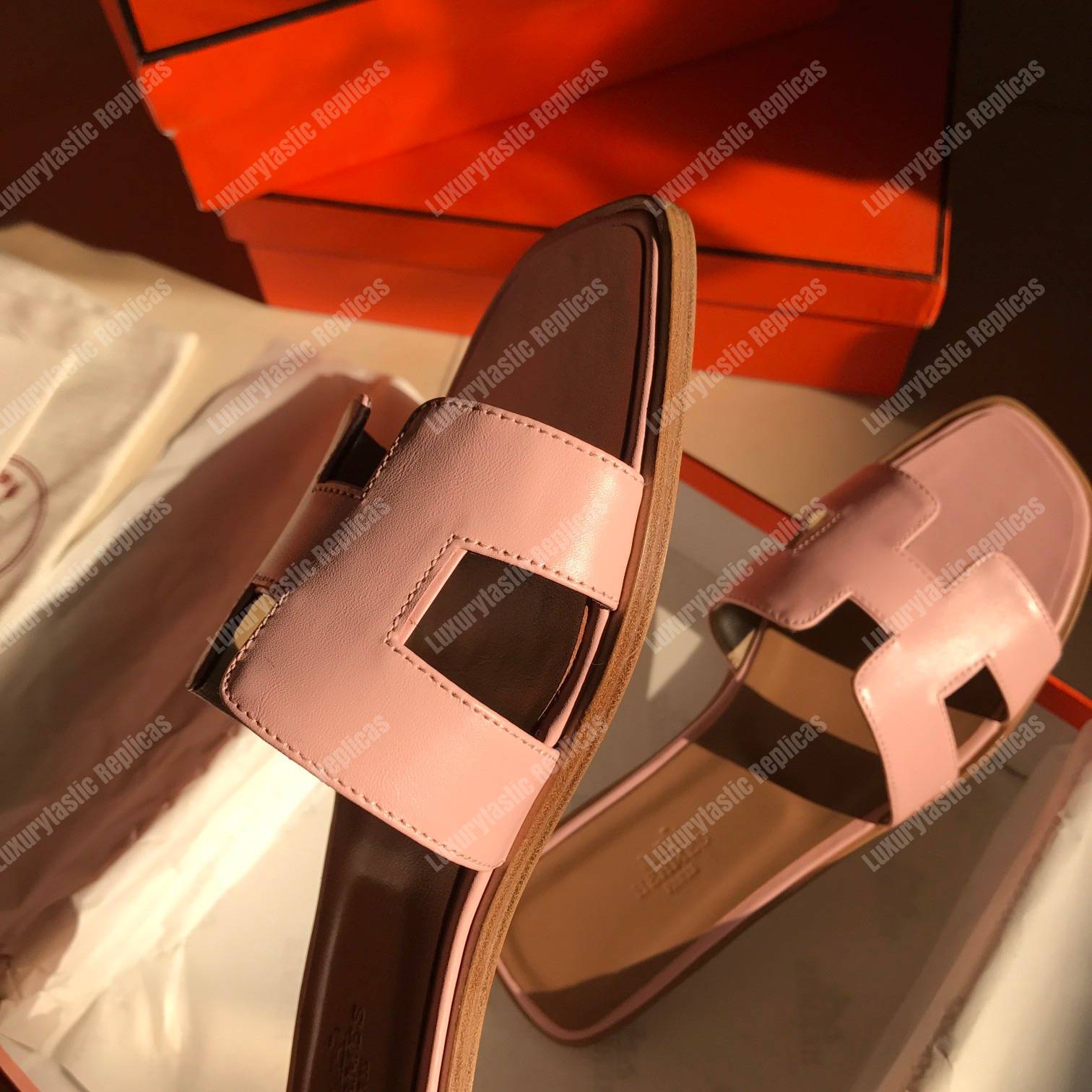 H**mes oran sandal calfskin leather baige