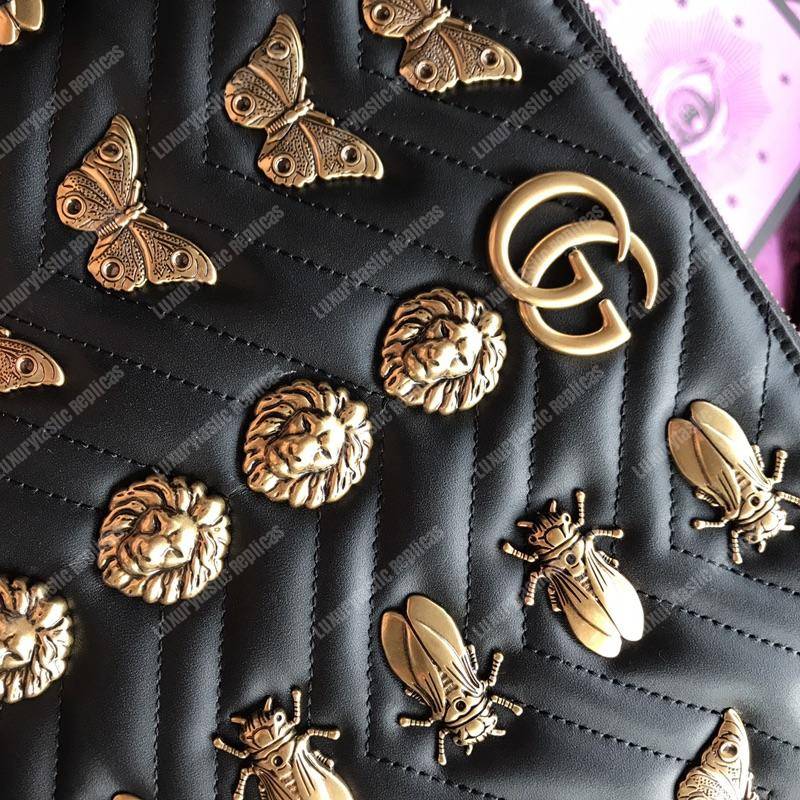 G*u*i gg marmont animal studs leather pouch black