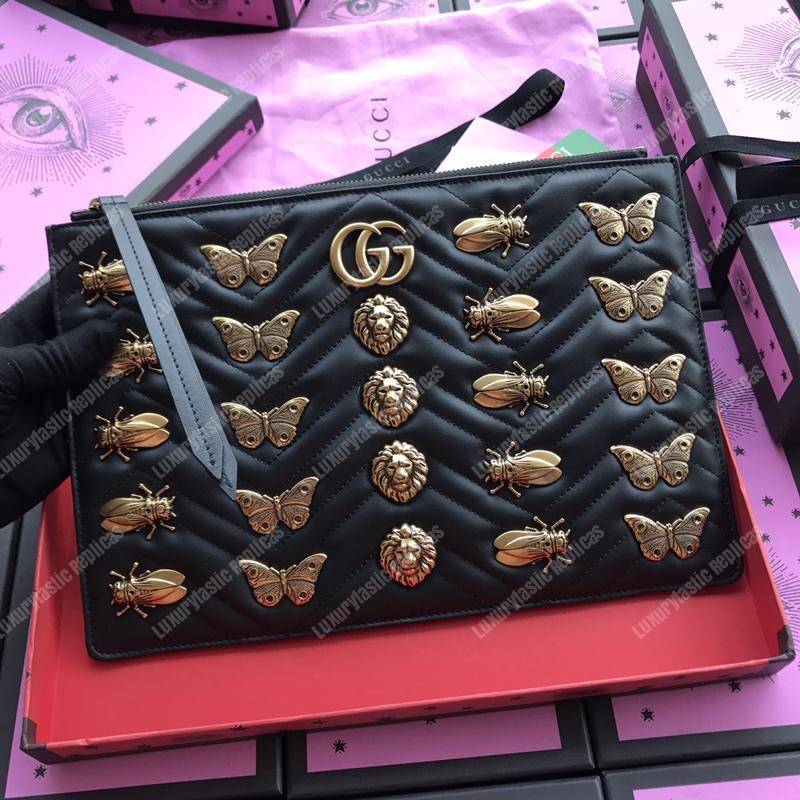 G*u*i gg marmont animal studs leather pouch black