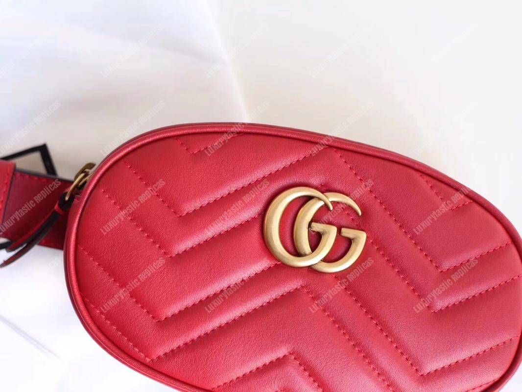 G*u*i gg marmont matelassé leather belt bag hibiscus red