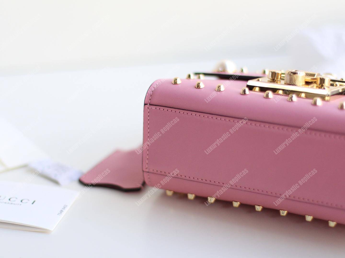 G*u*i padlock shoulder bag pink with pearls