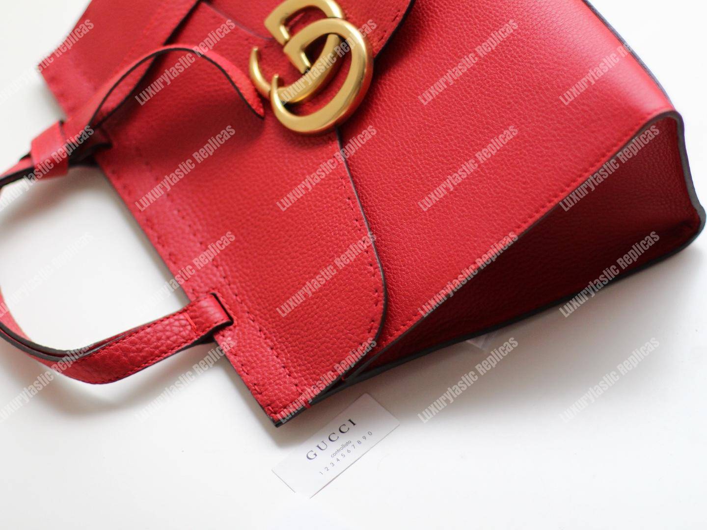 G*u*i gg marmont small top handle bag lightweight leather hibiscus red