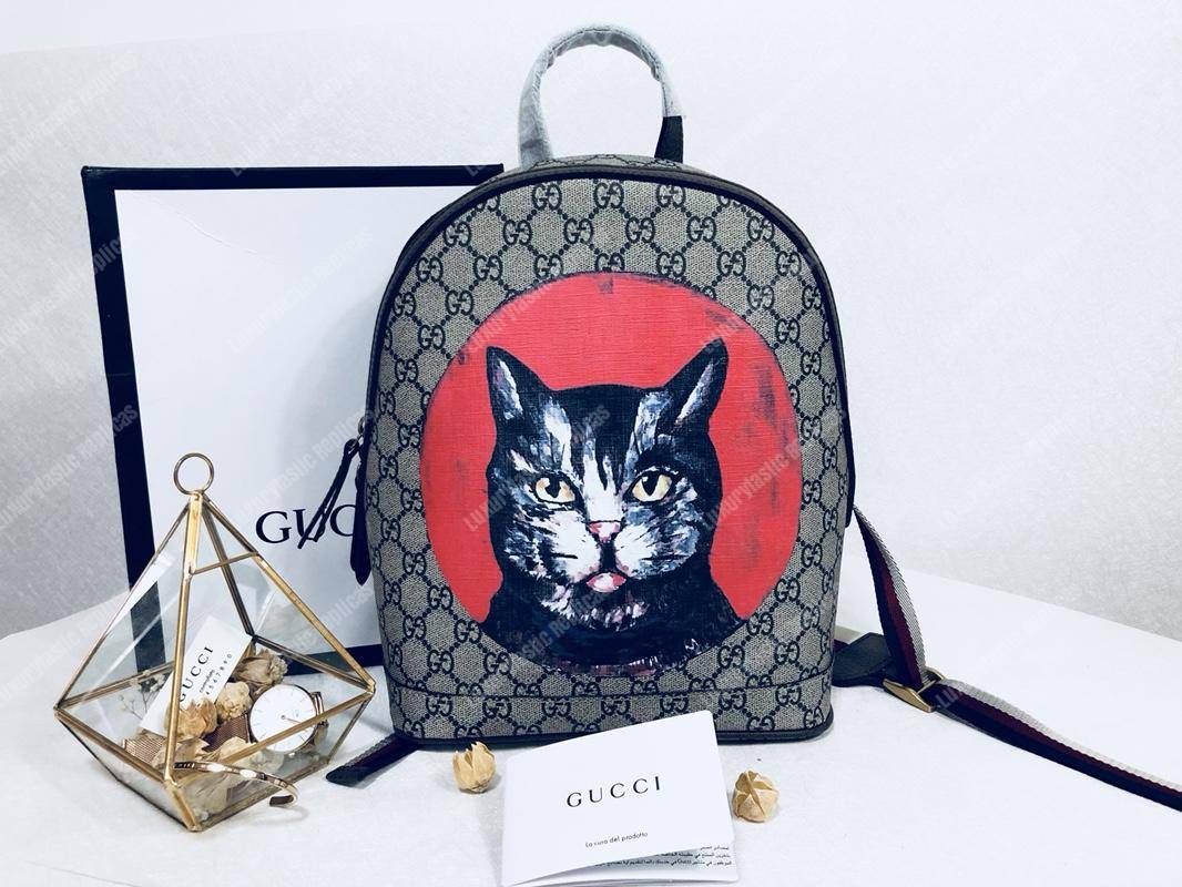 G*u*i red mystic cat patch gg sup*e backpack bag