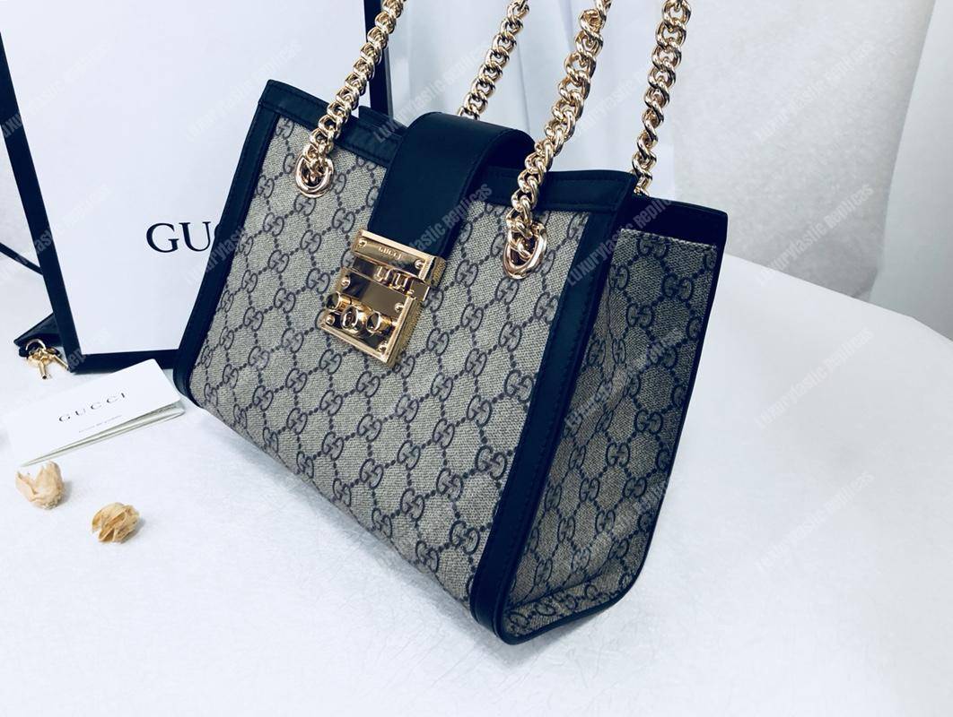 G*u*i padlock medium gg shoulder beige/ebony black