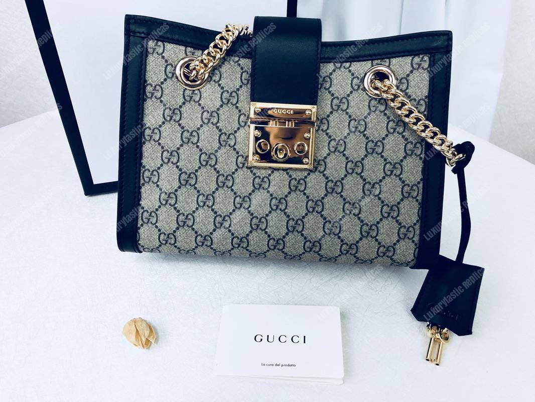 G*u*i padlock medium gg shoulder beige/ebony black