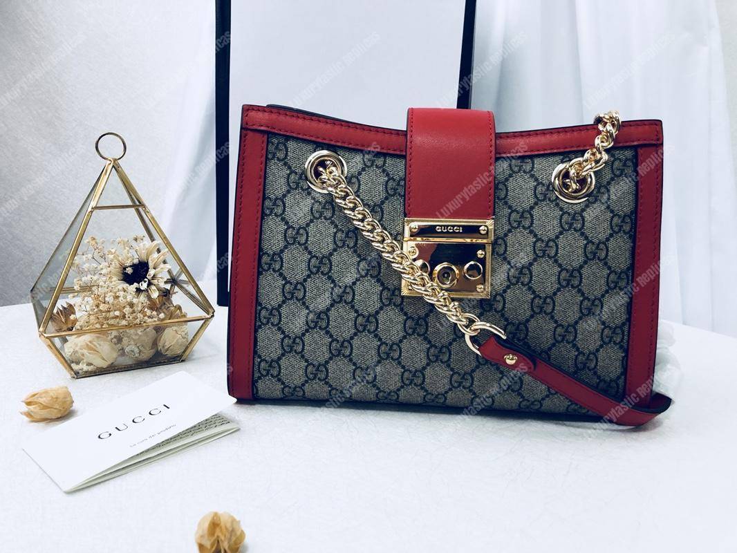 G*u*i padlock medium gg shoulder beige/ebony red