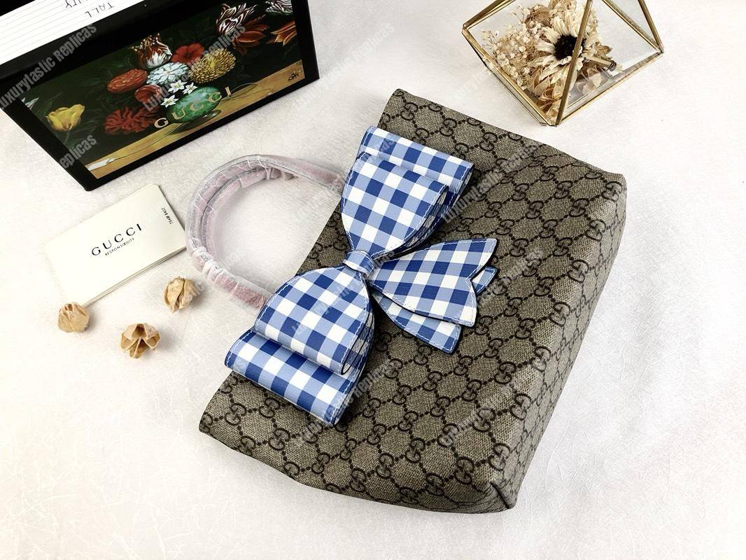 G*u*i children’s gg sup*e blue gingham bow tote