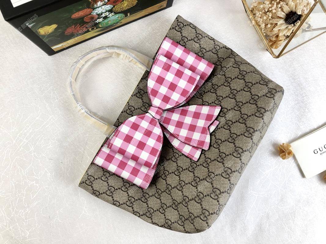 G*u*i children’s gg sup*e pink gingham bow tote