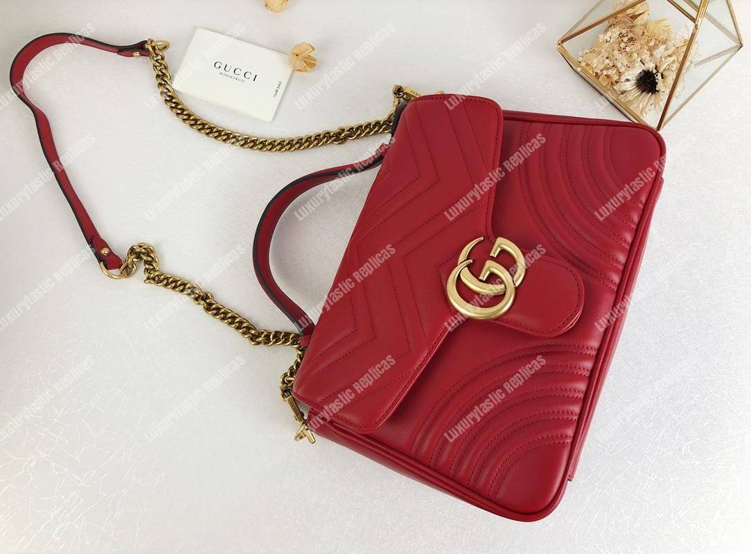 G*u*i gg marmont small top handle bag hibiscus red matelassé
