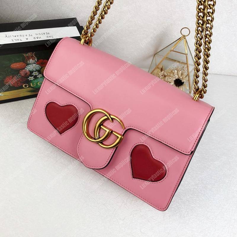 G*u*i gg marmont leather shoulder bag hearts pink