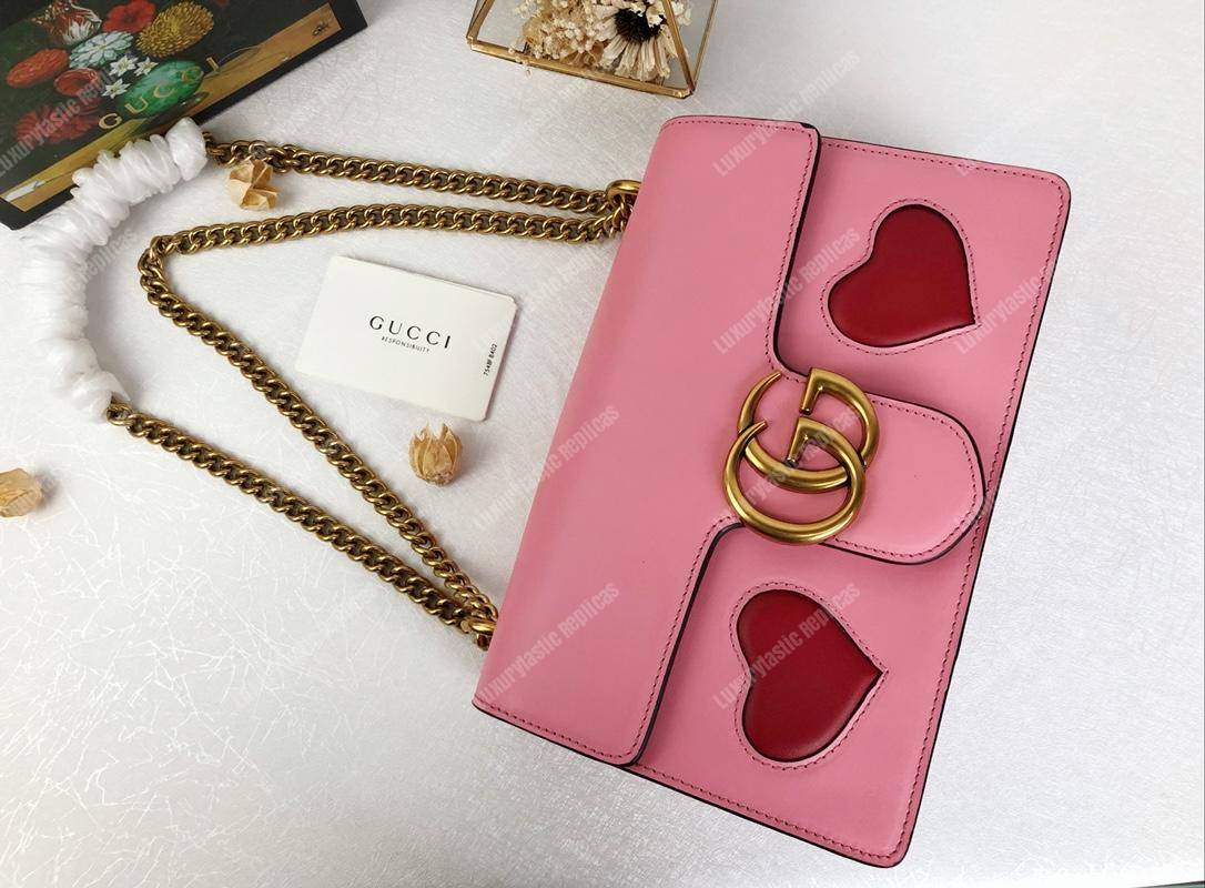 G*u*i gg marmont leather shoulder bag hearts pink