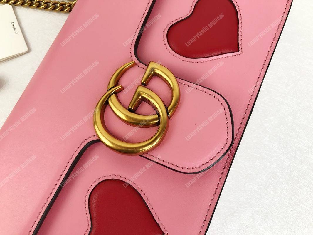 G*u*i gg marmont leather shoulder bag hearts pink