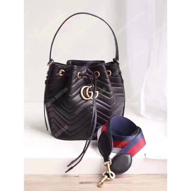 G*u*i gg marmont chevron leather bucket bag black
