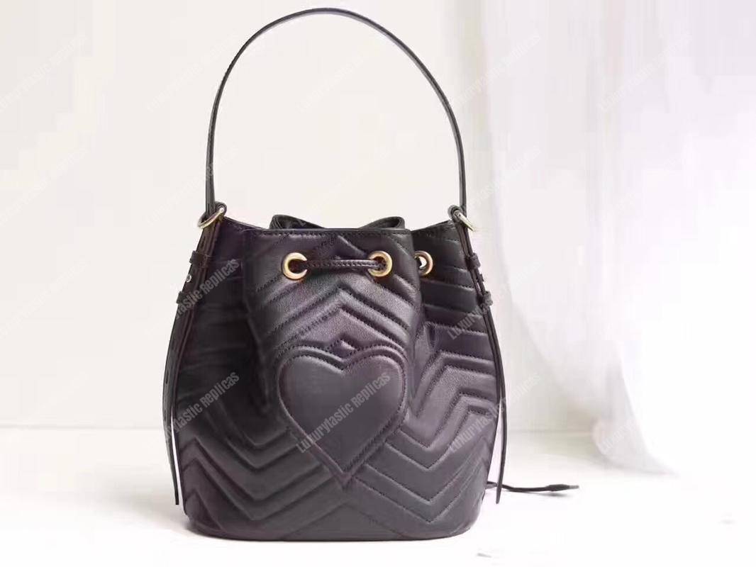 G*u*i gg marmont chevron leather bucket bag black
