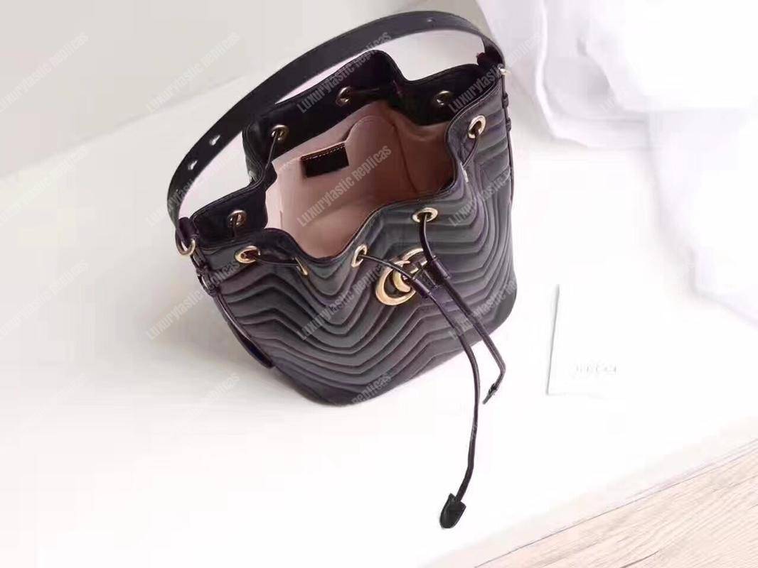 G*u*i gg marmont chevron leather bucket bag black
