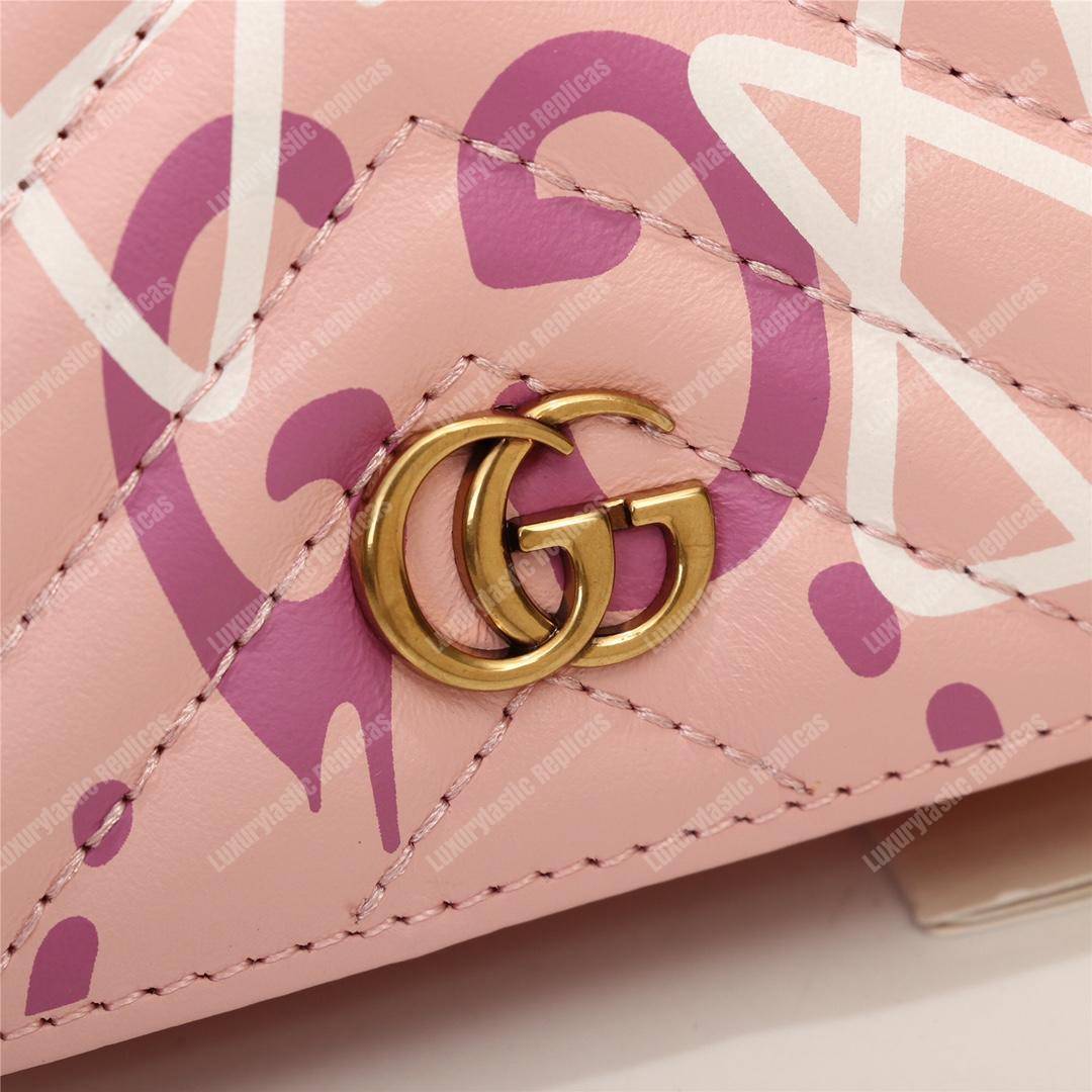 G*u*i gg purple G*u*ighost print matelassé card case wallet pink