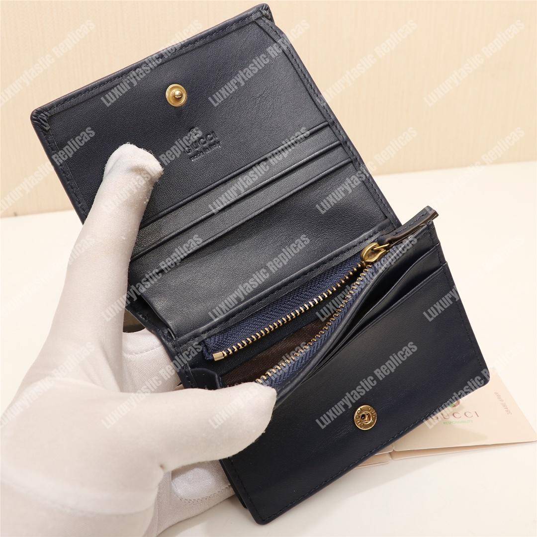 G*u*i gg brown G*u*ighost print matelassé card case wallet black