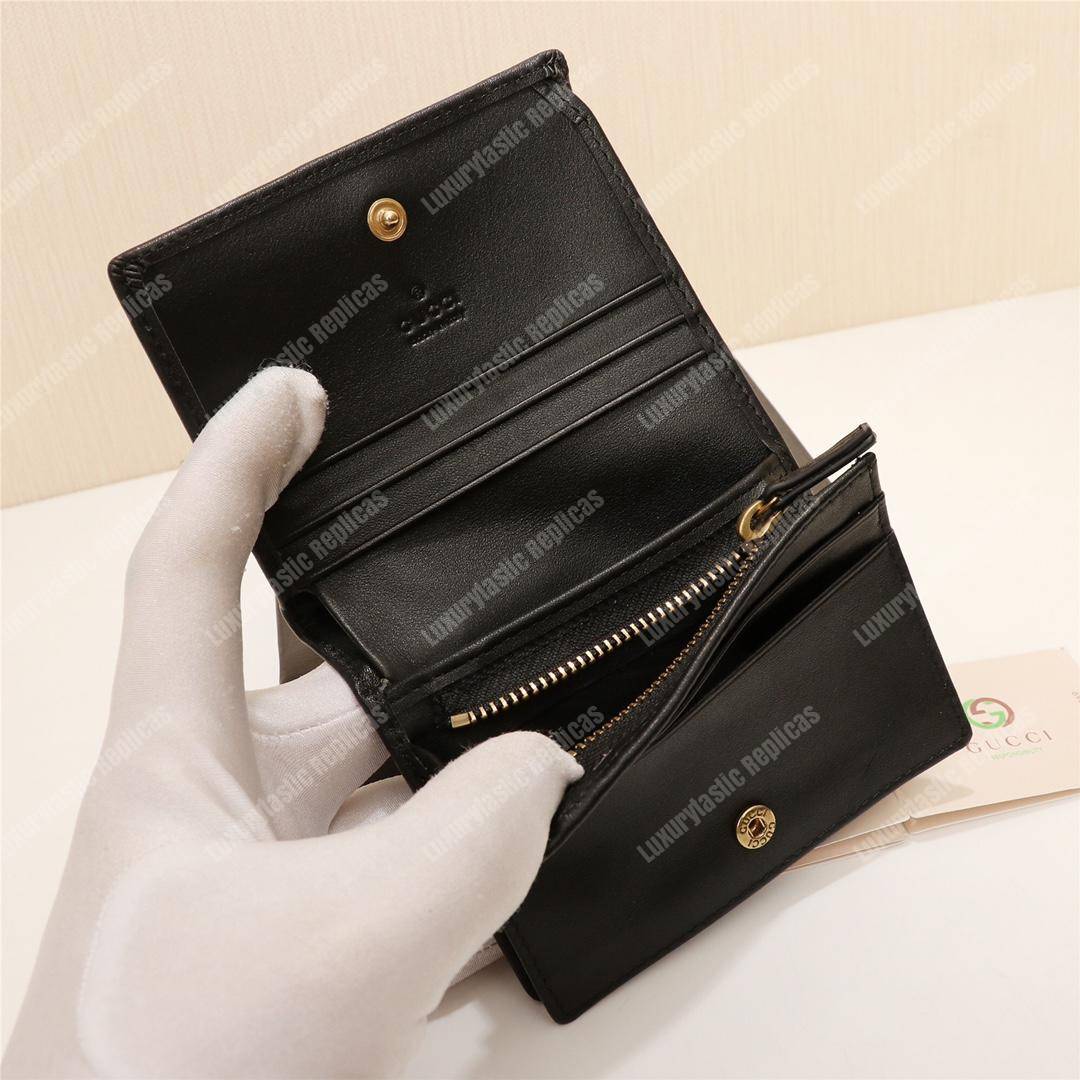 G*u*i gg blue G*u*ighost print matelassé card case wallet black