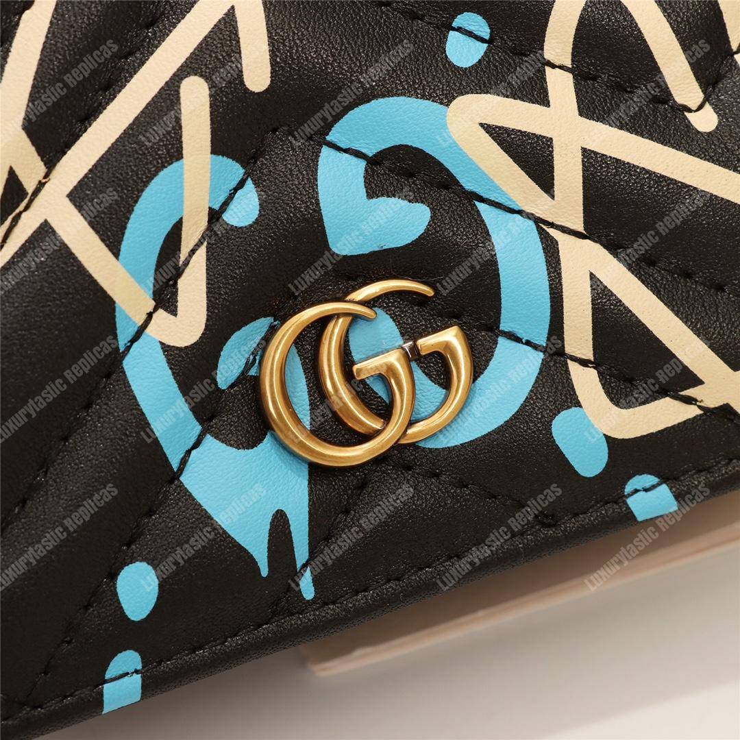 G*u*i gg blue G*u*ighost print matelassé card case wallet black