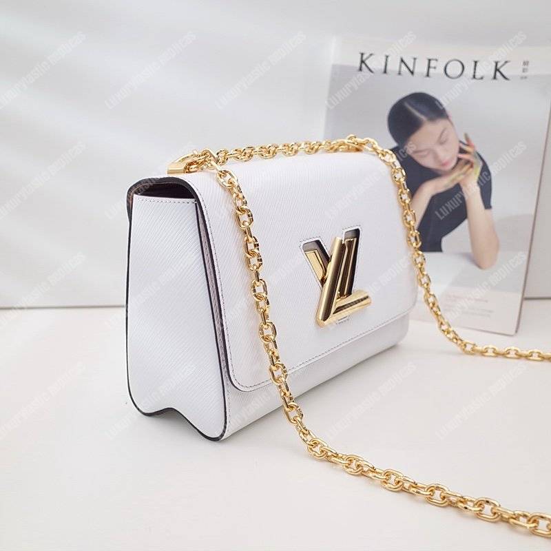 LV Twist MM Epi Leather White Gold-Colored Lock