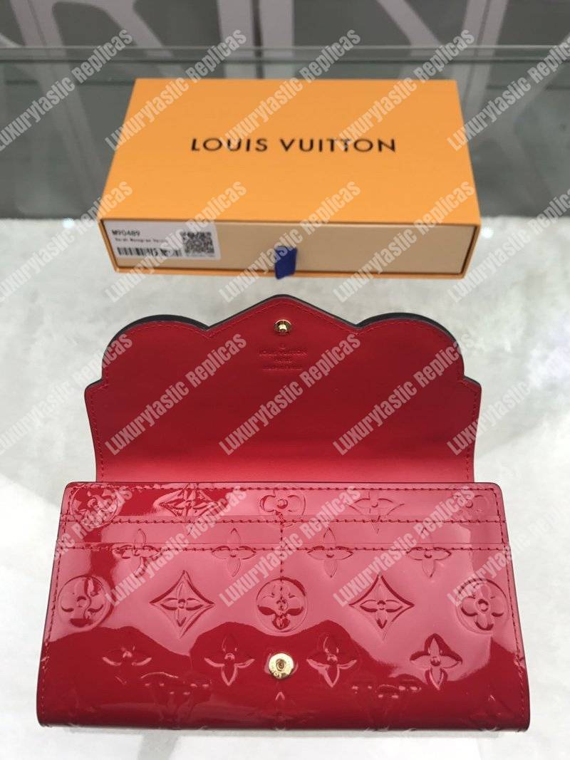 LV Sarah Wallet Vernis Cerise Lovely Birds