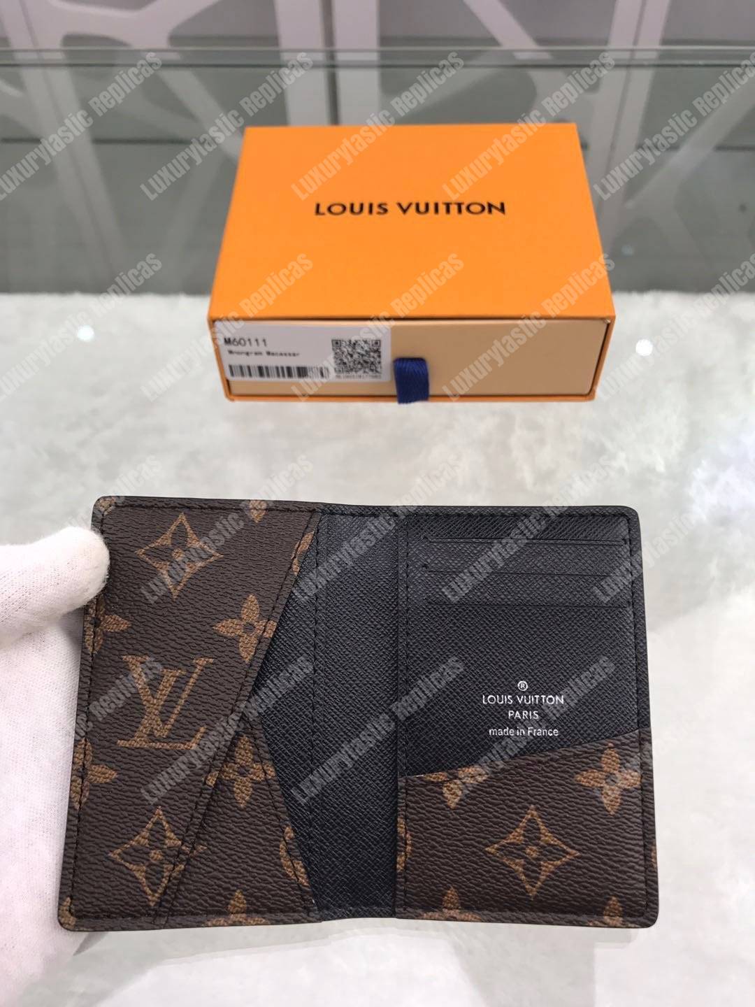 LV Pocket Organizer Monogram Macassar Canvas Black