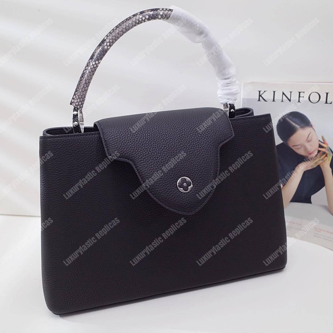 LV Capucines MM Noir Python Leather Trim
