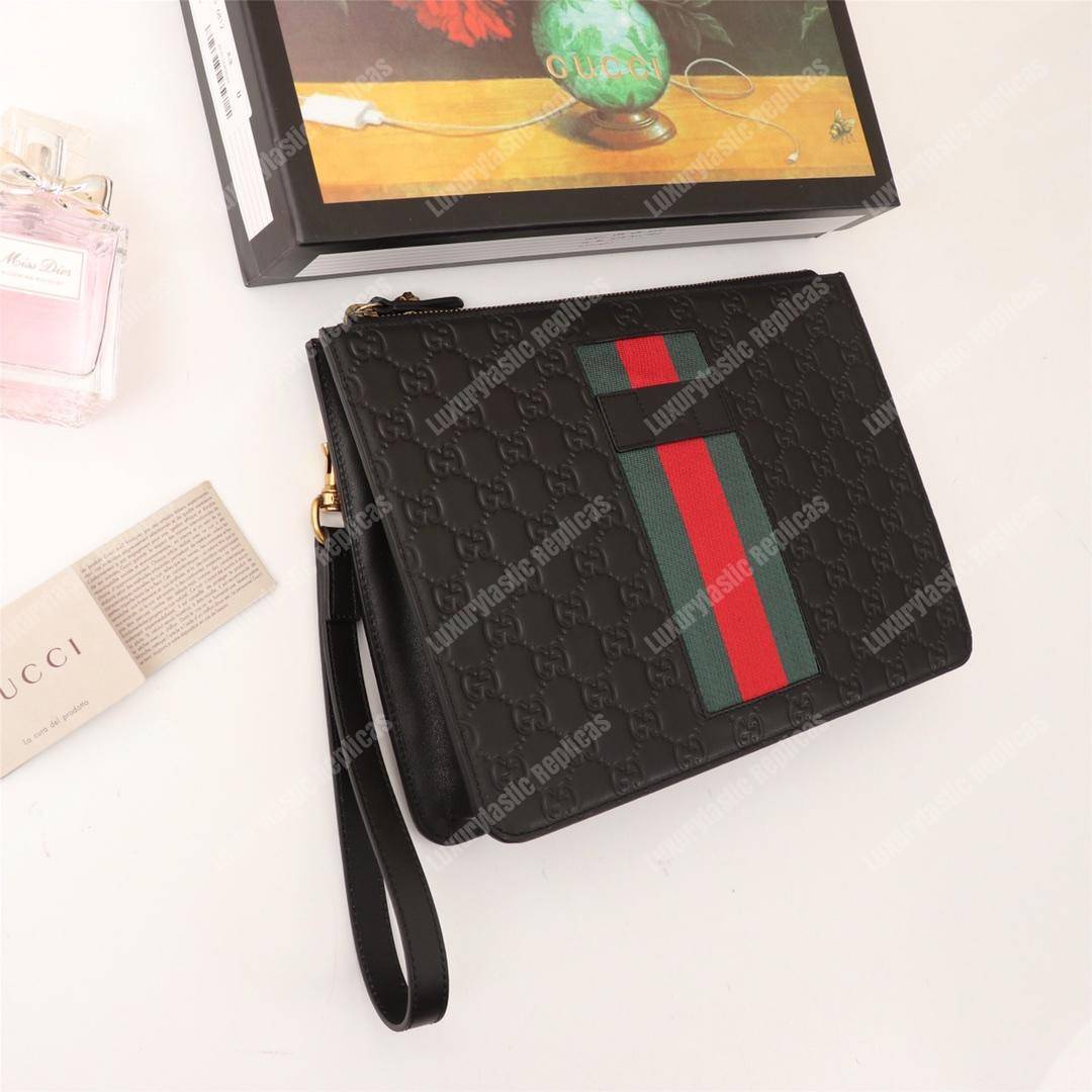 G*u*i signature leather men’s bag green red web