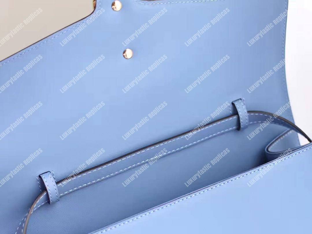 G*u*i sylvie medium top handle bag light blue leather