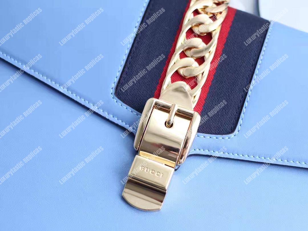 G*u*i sylvie medium top handle bag light blue leather