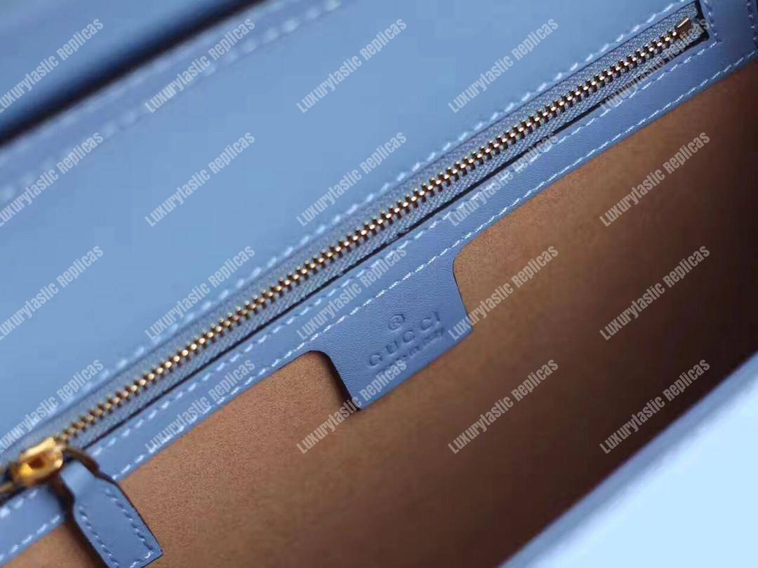 G*u*i sylvie medium top handle bag light blue leather