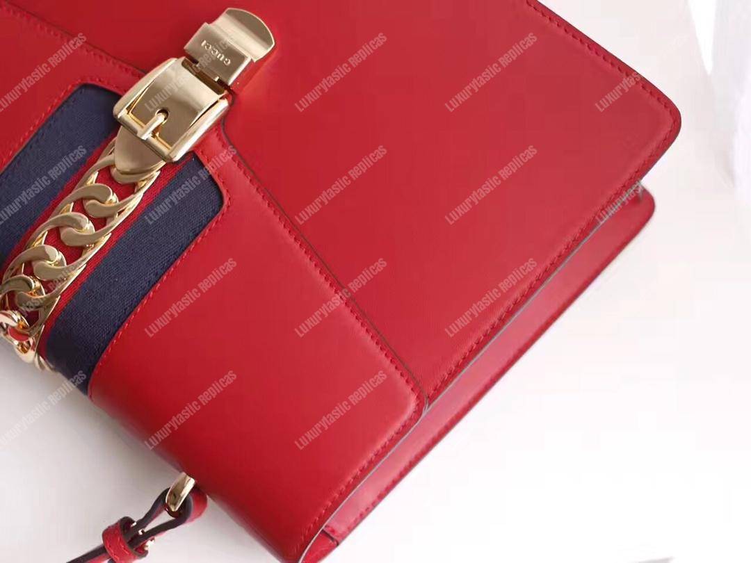 G*u*i sylvie medium top handle bag red leather