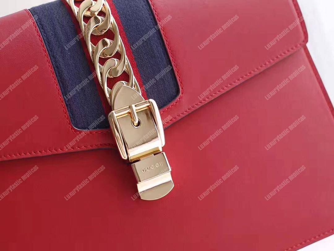 G*u*i sylvie medium top handle bag red leather