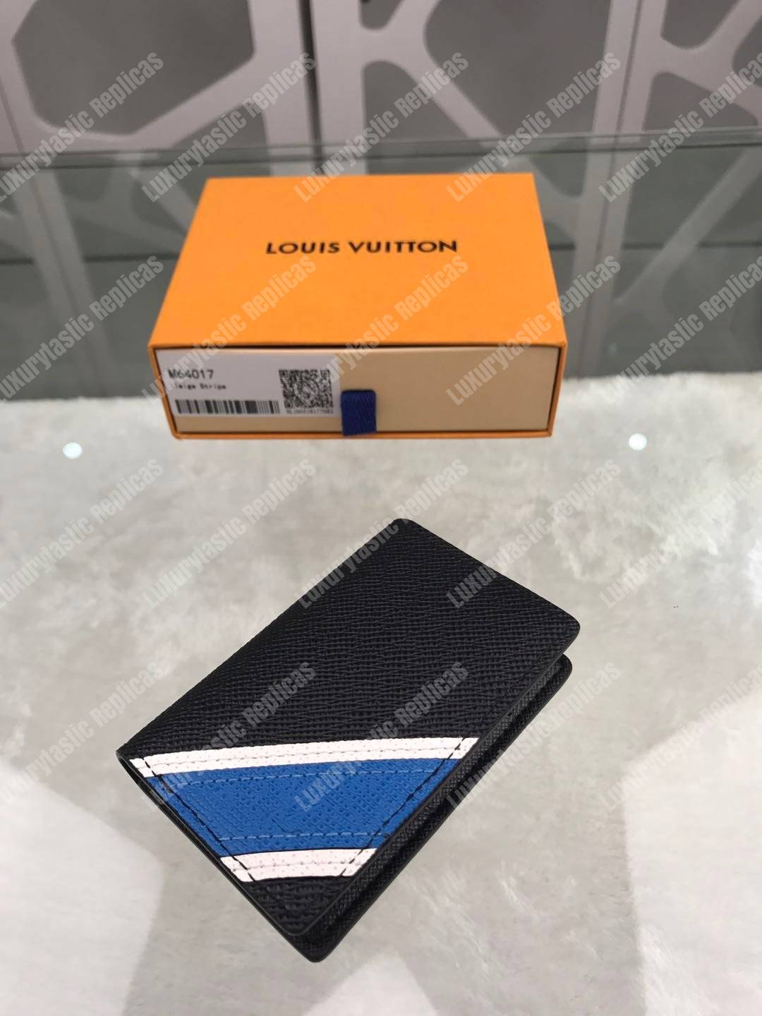 LV Pocket Organizer De Posh Blue White Stripe Taiga