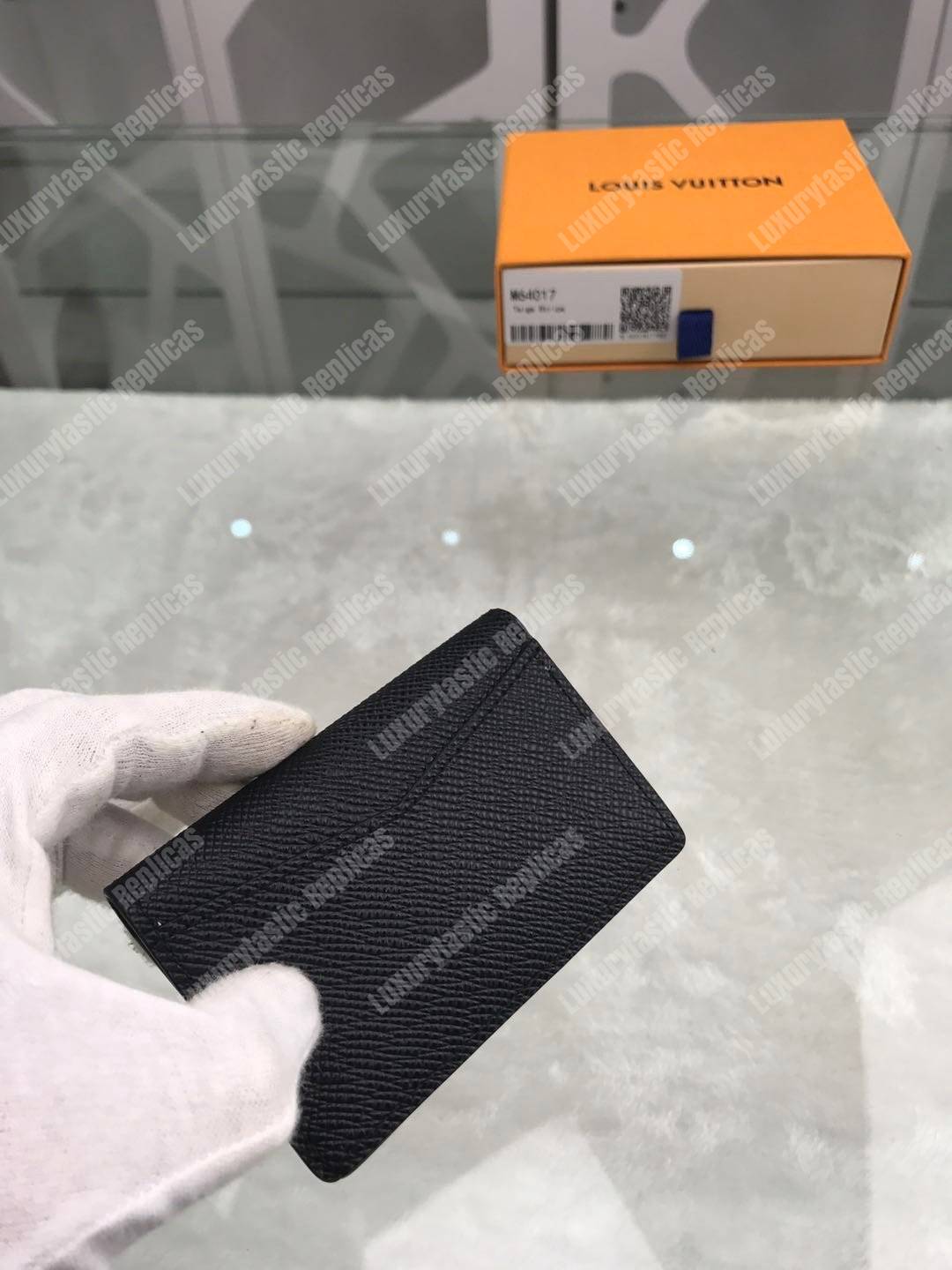 LV Pocket Organizer De Posh Blue White Stripe Taiga