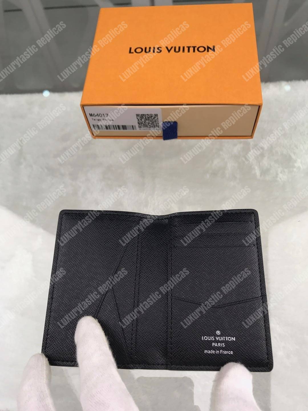 LV Pocket Organizer De Posh Blue White Stripe Taiga