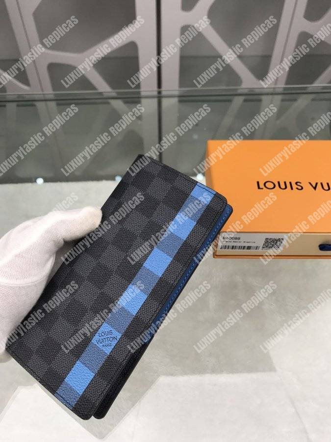 LV Brazza Wallet Damier Graphite Blue Stripe