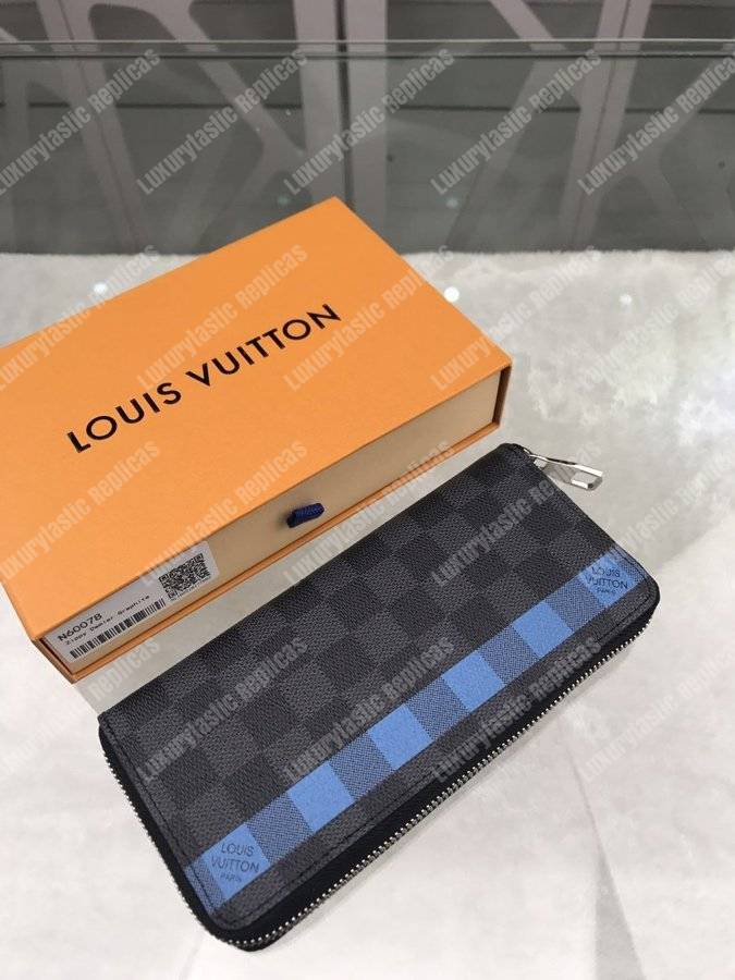 LV Zippy Wallet Vertical Damier Graphite Canvas Blue Stripe