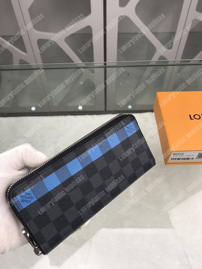 LV Zippy Wallet Vertical Damier Graphite Canvas Blue Stripe