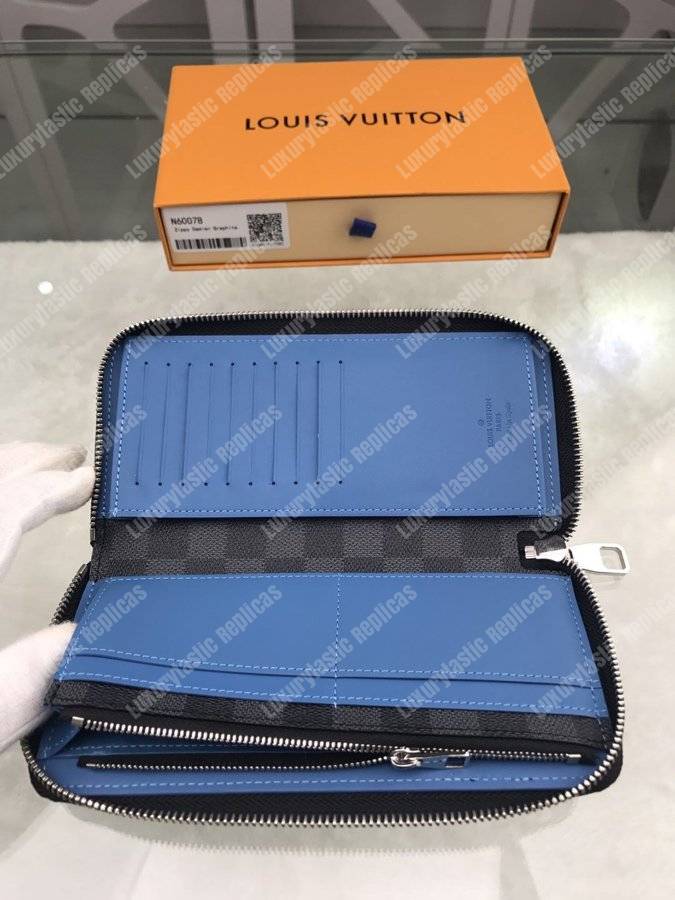 LV Zippy Wallet Vertical Damier Graphite Canvas Blue Stripe