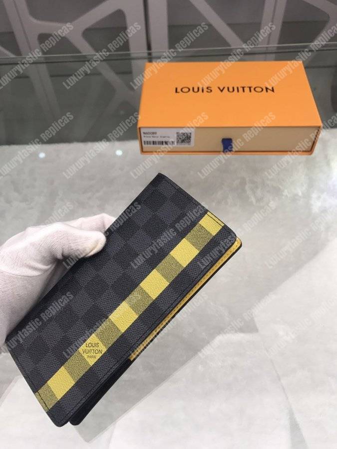 LV Brazza Wallet Damier Graphite Yellow Stripe
