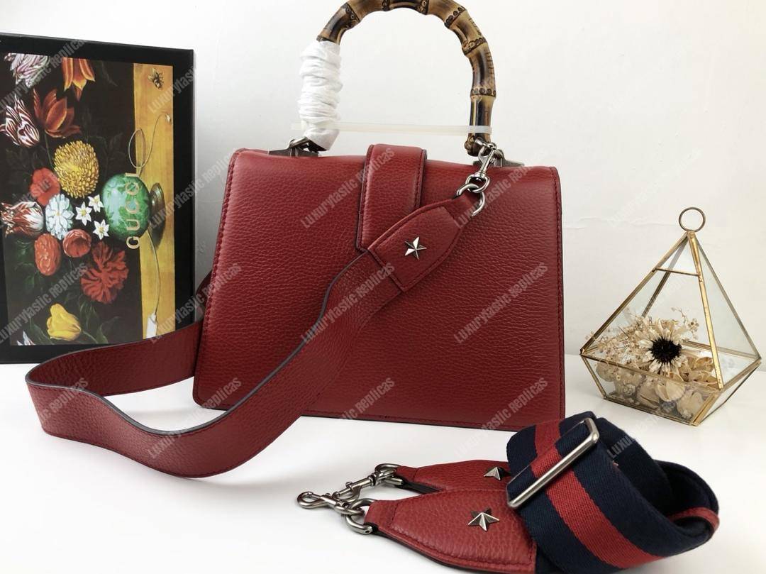 G*u*i dionysus medium grainy leather bamboo top handle bag red