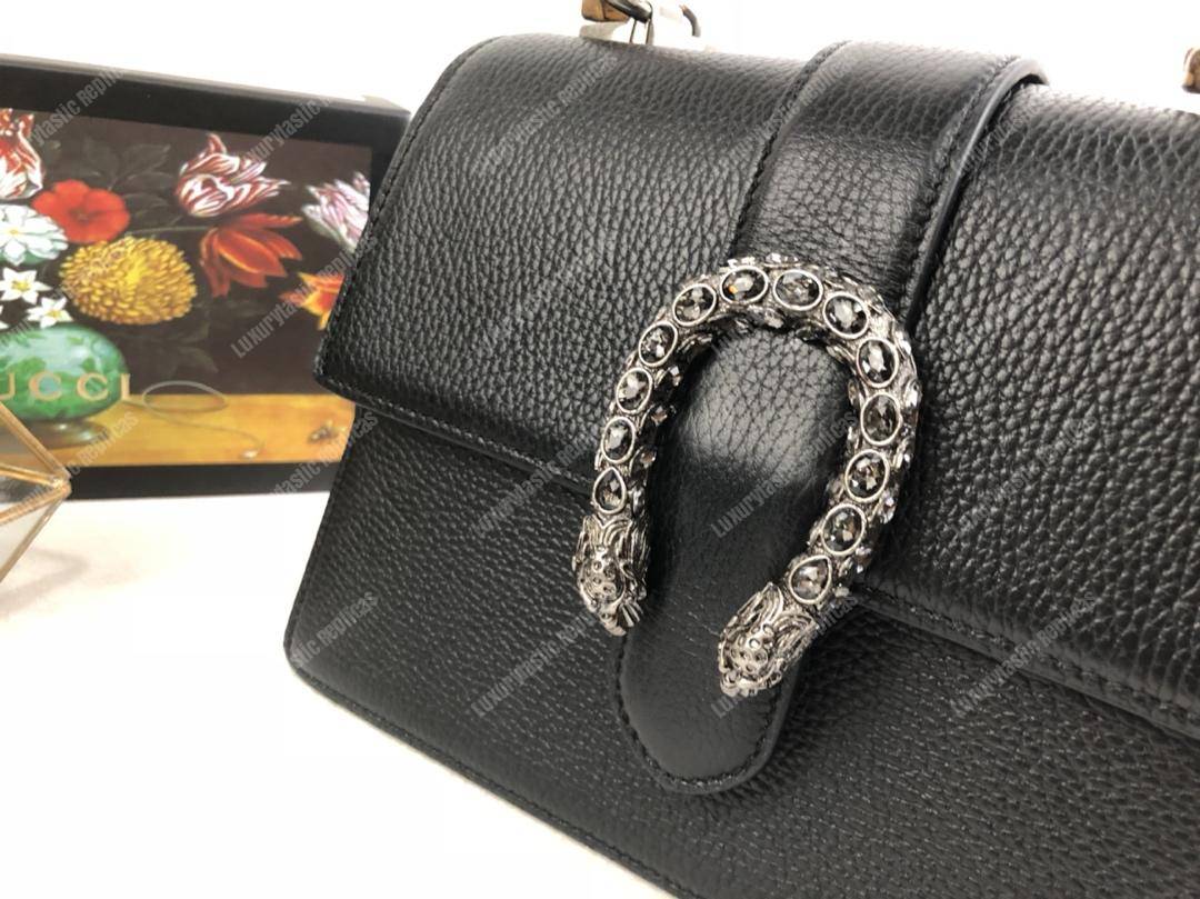 G*u*i dionysus medium grainy leather bamboo top handle bag black