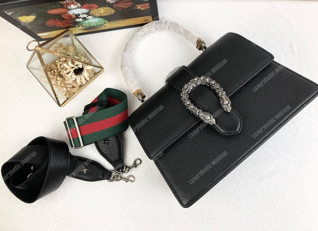 G*u*i dionysus medium grainy leather bamboo top handle bag black