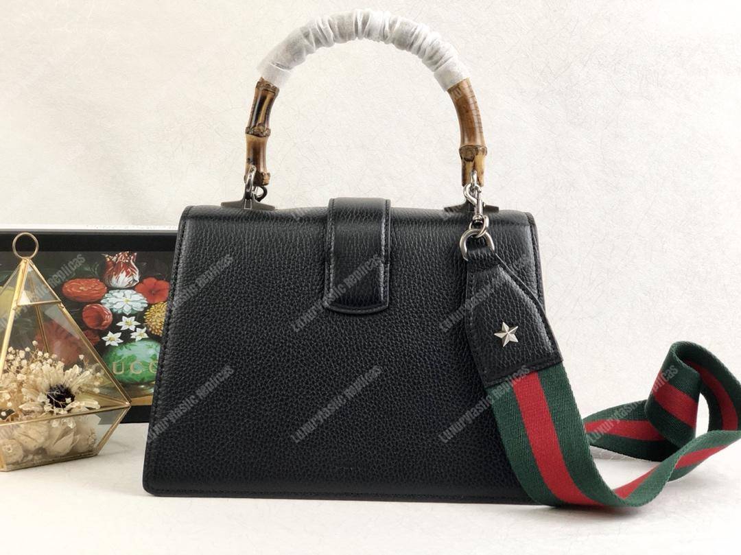 G*u*i dionysus medium grainy leather bamboo top handle bag black