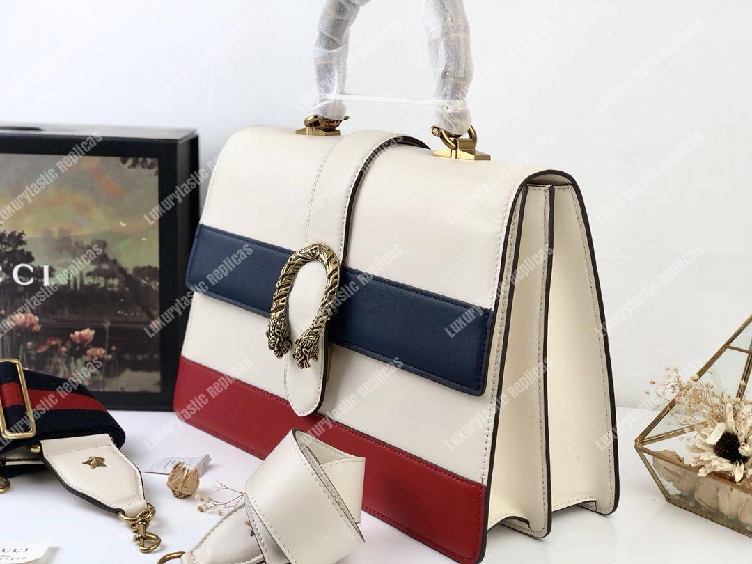 G*u*i dionysus large smooth leather bamboo top handle bag blue/green/red