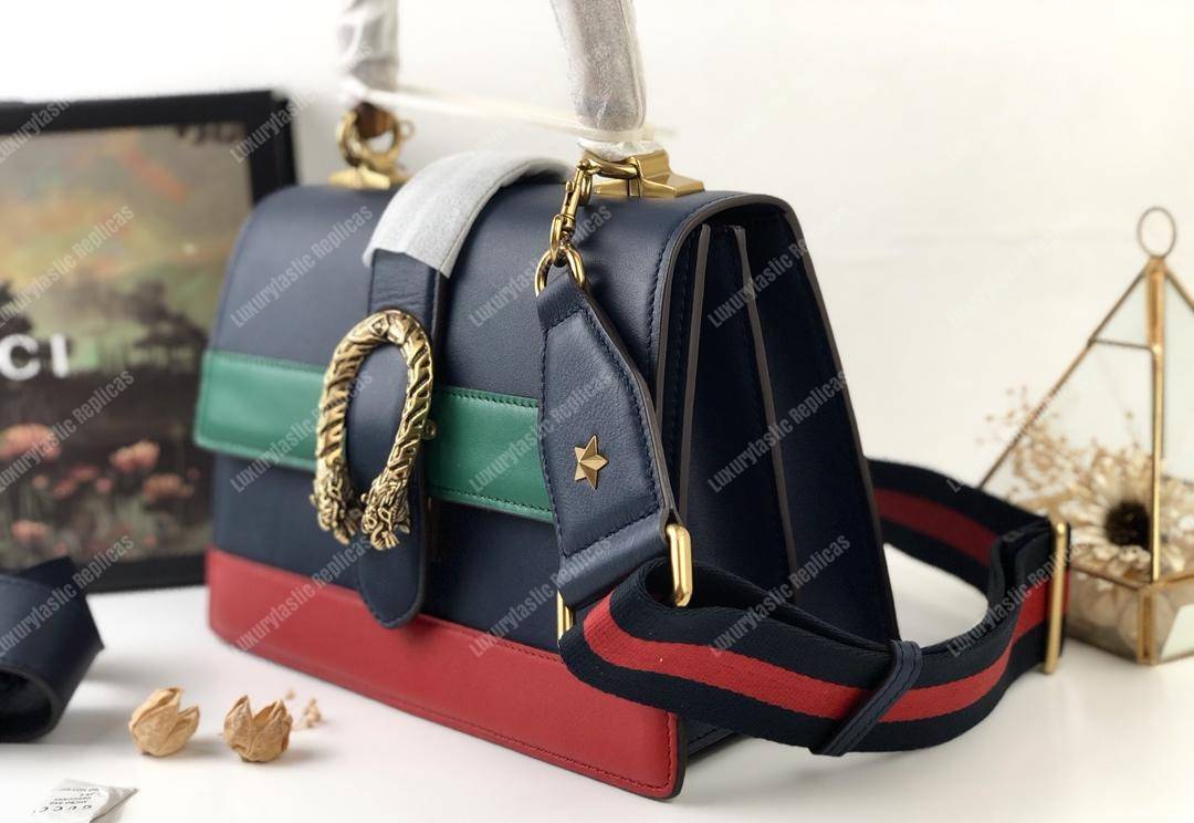 G*u*i dionysus medium smooth leather bamboo top handle bag blue/green/red