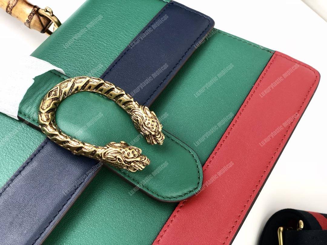 G*u*i dionysus medium smooth leather bamboo top handle bag green/blue/red